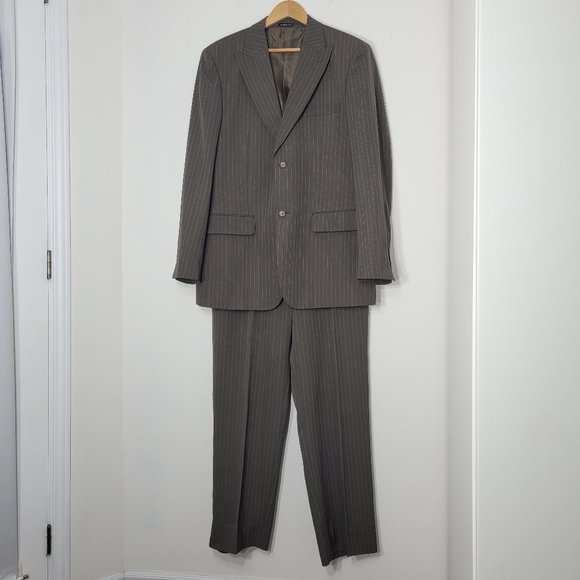 Cigliano Collezione Italy Men's Green Brown Striped Blazer Suits Pants Set W34 - Picture 1 of 16